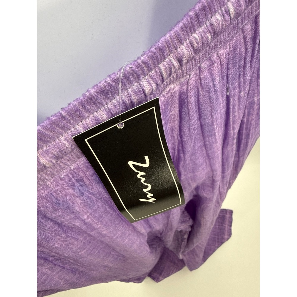 Zury Purple Cotton Gauze Wide Leg Pants Elastic Waist Drawstring 7140 One Size - Picture 6 of 9